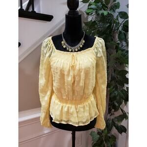 Lauren Conrad Women's Yellow 100% Polyester Scoop Neck Long Sleeve Top Blouse S